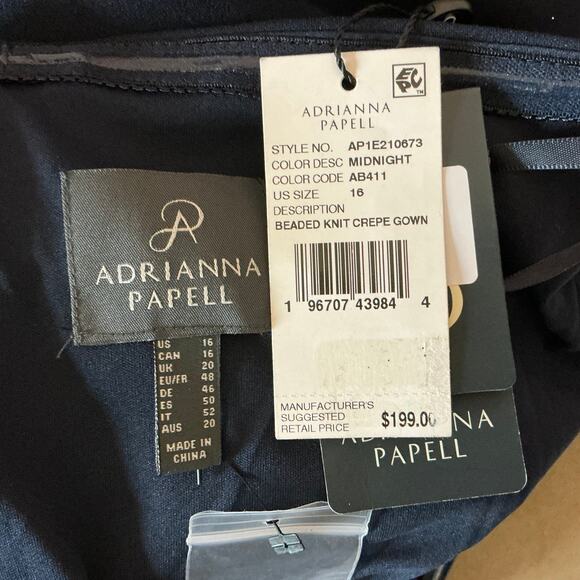 Adrianna Papell Beaded Off the Shoulder Evening Gown Blue Size 16 Thigh Slit - Picture 10 of 14